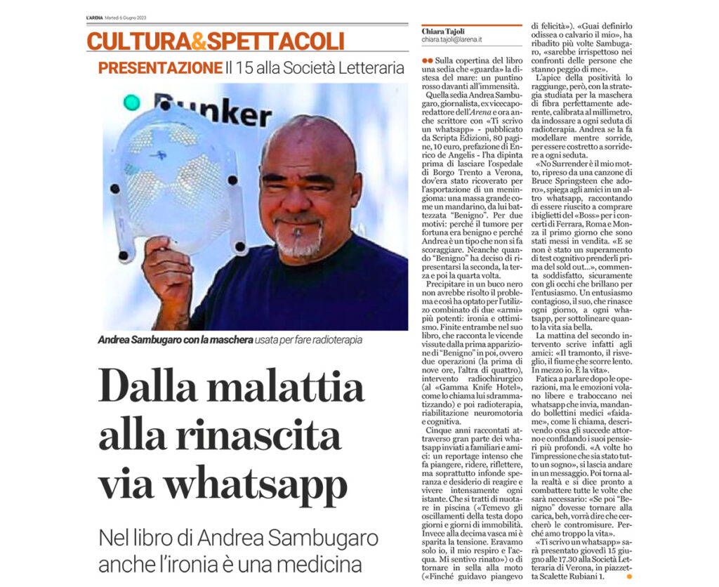 Articolo de L’Arena per la presentazione del libro di Andrea Sambugaro